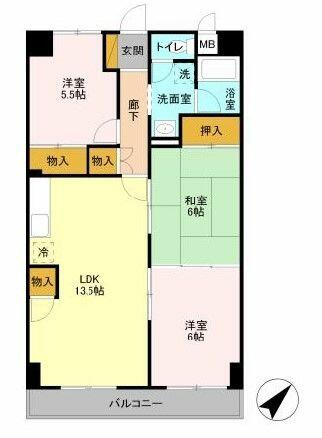 千葉県松戸市常盤平１丁目(賃貸マンション3LDK・3階・68.04㎡)の写真 その2