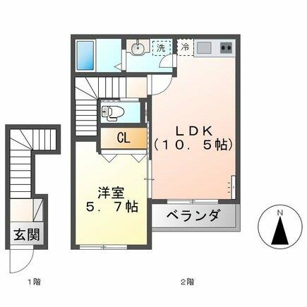 熊本県熊本市中央区新屋敷１丁目(賃貸アパート1LDK・2階・41.98㎡)の写真 その2