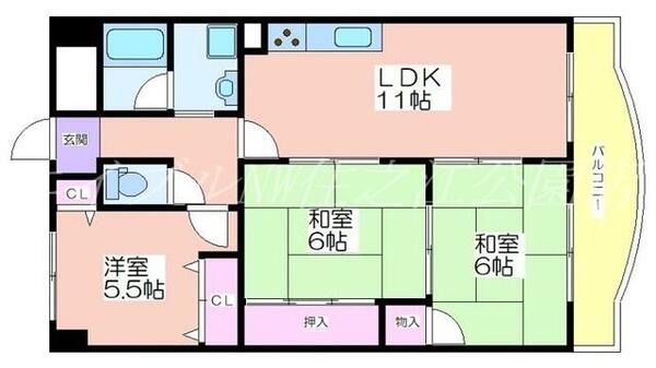 シャルマンハイツ住之江 204｜大阪府大阪市住之江区西加賀屋３丁目(賃貸マンション3LDK・2階・63.38㎡)の写真 その2