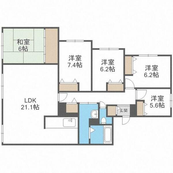 サーム大谷地｜北海道札幌市厚別区大谷地西１丁目(賃貸マンション5LDK・2階・117.23㎡)の写真 その2