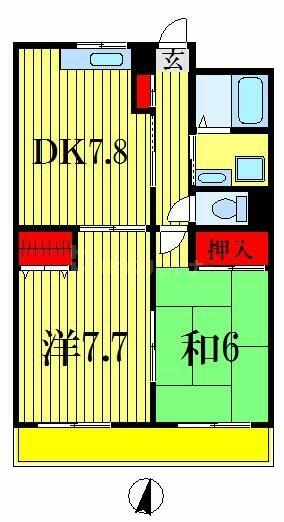 サニーコート 401｜千葉県市川市北方３丁目(賃貸マンション2DK・4階・50.87㎡)の写真 その2