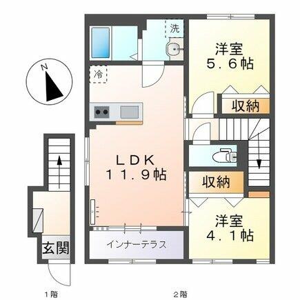 アンジュ 201｜愛知県名古屋市中川区富田町大字千音寺字西屋敷(賃貸アパート2LDK・2階・57.05㎡)の写真 その2