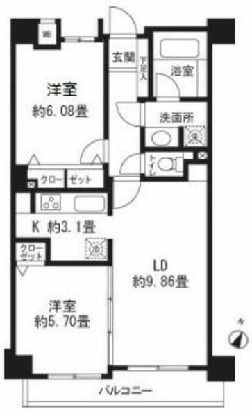 東京都世田谷区三軒茶屋２丁目(賃貸マンション2LDK・4階・55.94㎡)の写真 その2