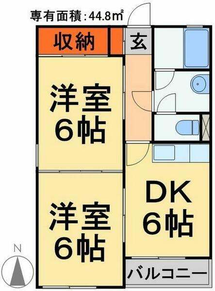 千葉県松戸市馬橋(賃貸マンション2DK・4階・44.80㎡)の写真 その2