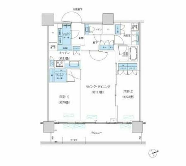 千葉県柏市若柴(賃貸マンション2LDK・35階・69.36㎡)の写真 その2