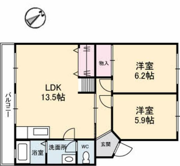 コーポ尾崎 A0204｜広島県広島市安佐南区八木９丁目(賃貸マンション2LDK・2階・56.30㎡)の写真 その2