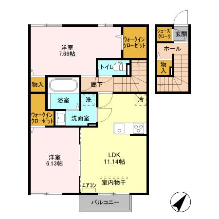 千葉県東金市東金(賃貸アパート2LDK・2階・62.82㎡)の写真 その2