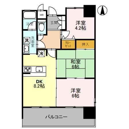 朝日プラザ姫路城南サバーブ 202｜兵庫県姫路市飾磨区城南町１丁目(賃貸マンション3DK・2階・57.72㎡)の写真 その2