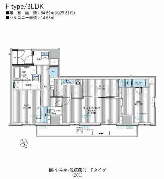 東京都台東区駒形１丁目(賃貸マンション3LDK・2階・84.69㎡)の写真 その2