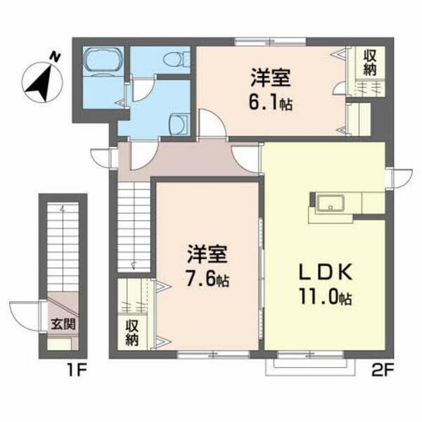 シャーメゾンサーラマリー 201｜青森県青森市桜川７丁目(賃貸アパート2LDK・2階・58.00㎡)の写真 その2