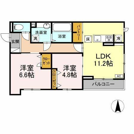 ウェルフィールド｜神奈川県川崎市多摩区長尾１丁目(賃貸アパート2LDK・3階・57.02㎡)の写真 その2