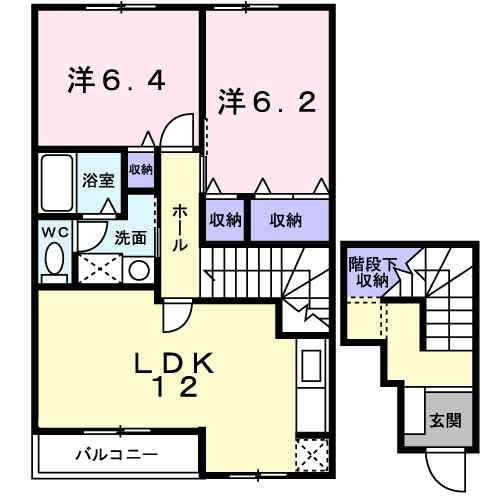 サンライズ・タウンＢ 202｜香川県善通寺市善通寺町(賃貸アパート2LDK・2階・64.43㎡)の写真 その2