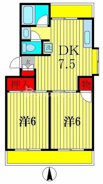 第２パールハイツ B207｜千葉県松戸市新松戸３丁目(賃貸マンション2DK・2階・38.00㎡)の写真 その2