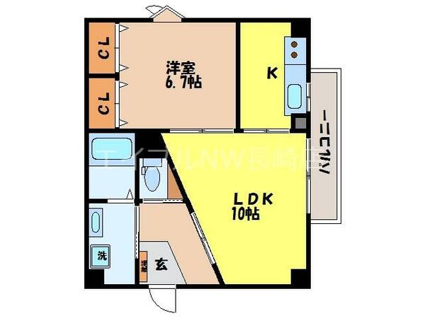 クレールＦ・Ｋ｜長崎県長崎市上町(賃貸マンション1LDK・4階・42.17㎡)の写真 その2