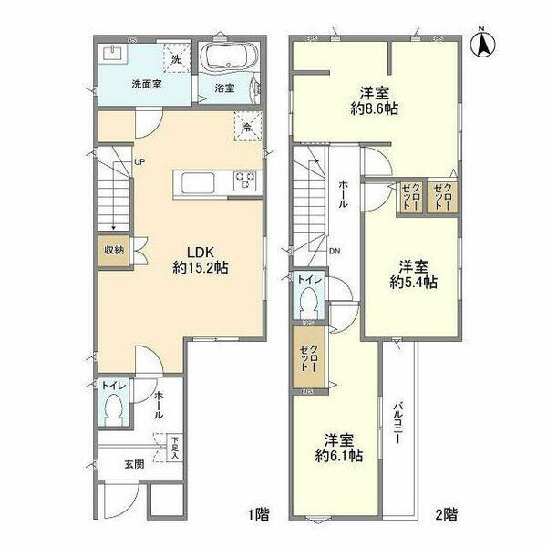 Ｋｏｌｅｔ六実＃０５｜千葉県鎌ケ谷市中佐津間２丁目(賃貸一戸建3LDK・--・85.49㎡)の写真 その2