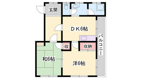 春日野マンション 302｜兵庫県高砂市中筋１丁目(賃貸マンション2DK・3階・47.79㎡)の写真 その2