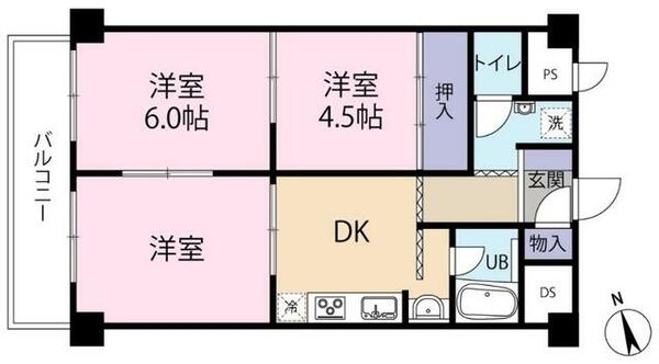 静岡県浜松市中央区和地山１丁目(賃貸マンション3DK・5階・47.80㎡)の写真 その2