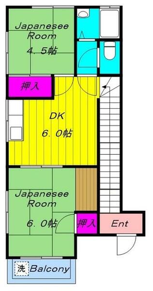 原島ハイツ A205｜神奈川県川崎市多摩区菅北浦３丁目(賃貸アパート2DK・2階・37.26㎡)の写真 その2