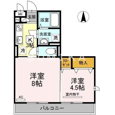 フィールド　ハタ｜岡山県岡山市中区浜(賃貸アパート2K・1階・37.03㎡)の写真 その2