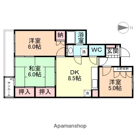 サンライズニナガワ｜富山県富山市赤田(賃貸マンション3DK・2階・57.82㎡)の写真 その2