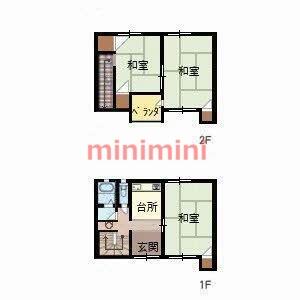 茨木市総持寺１丁目　戸建貸家・連棟貸家｜大阪府茨木市総持寺１丁目(賃貸アパート3K・2階・62.35㎡)の写真 その2