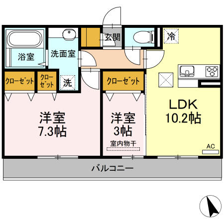 熊本県八代市新地町(賃貸アパート2LDK・1階・50.04㎡)の写真 その2