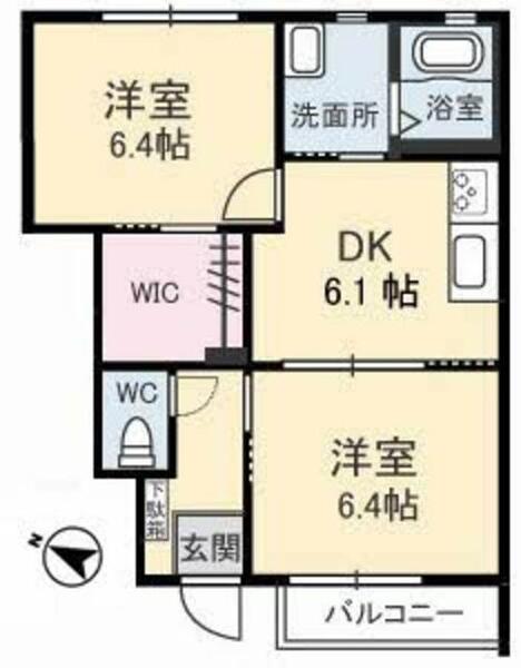 メゾンスカイヒルズ　Ｏ棟 O0122｜山口県山口市江良３丁目(賃貸アパート2DK・1階・46.68㎡)の写真 その2