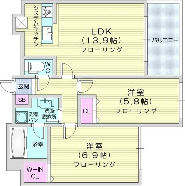北海道札幌市中央区南一条西２１丁目(賃貸マンション2LDK・7階・60.79㎡)の写真 その2