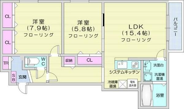 ユウスクエア｜北海道札幌市東区北十九条東２１丁目(賃貸マンション2LDK・3階・68.13㎡)の写真 その2