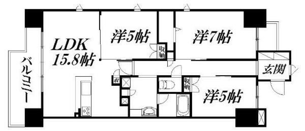 静岡県浜松市中央区鍛冶町(賃貸マンション3LDK・6階・75.66㎡)の写真 その2