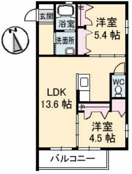 ボナールメゾン　桜 A0201｜山口県下関市長府三島町(賃貸アパート2LDK・2階・52.92㎡)の写真 その2