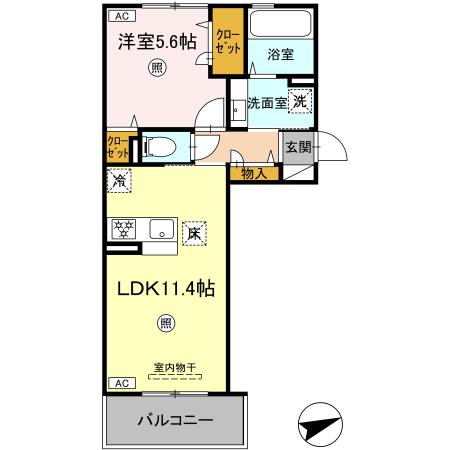 ラ・ソレイユ 103｜熊本県熊本市北区黒髪２丁目(賃貸アパート1LDK・1階・42.63㎡)の写真 その2