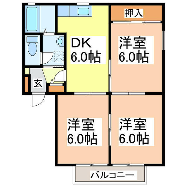 シャンクレール 202｜熊本県八代市松崎町(賃貸アパート3DK・2階・54.81㎡)の写真 その2