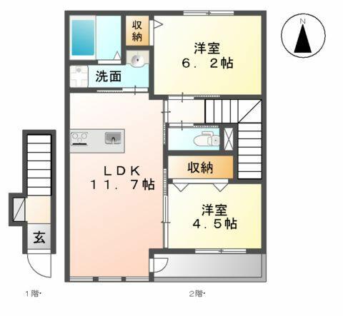 アムール　カスガ　Ⅱ 201｜香川県高松市春日町(賃貸アパート2LDK・2階・54.72㎡)の写真 その2