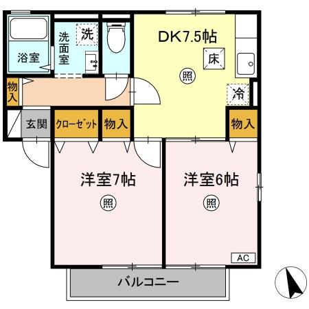 ラブラドール 102｜鳥取県米子市皆生３丁目(賃貸アパート2DK・1階・48.75㎡)の写真 その2