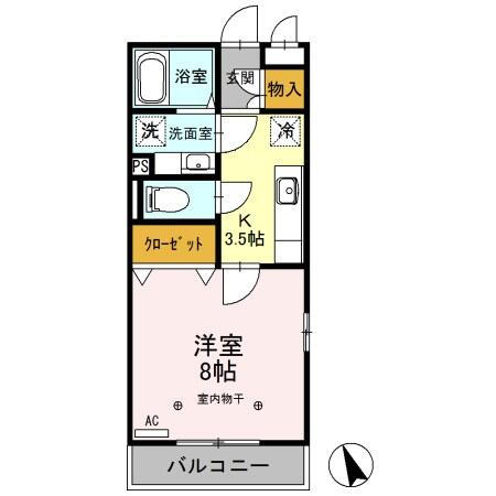 アネシス城北　Ｂ 203｜栃木県小山市城北２丁目(賃貸アパート1K・2階・30.03㎡)の写真 その2