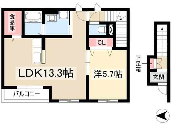 ブリーゼ楠 201｜愛知県名古屋市北区楠１丁目(賃貸アパート1LDK・2階・49.38㎡)の写真 その2