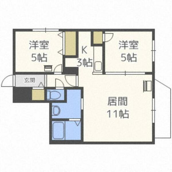 北海道札幌市白石区菊水六条２丁目(賃貸マンション2LDK・4階・52.95㎡)の写真 その2