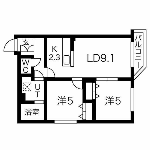 北海道札幌市白石区菊水六条２丁目(賃貸マンション2LDK・3階・48.27㎡)の写真 その2