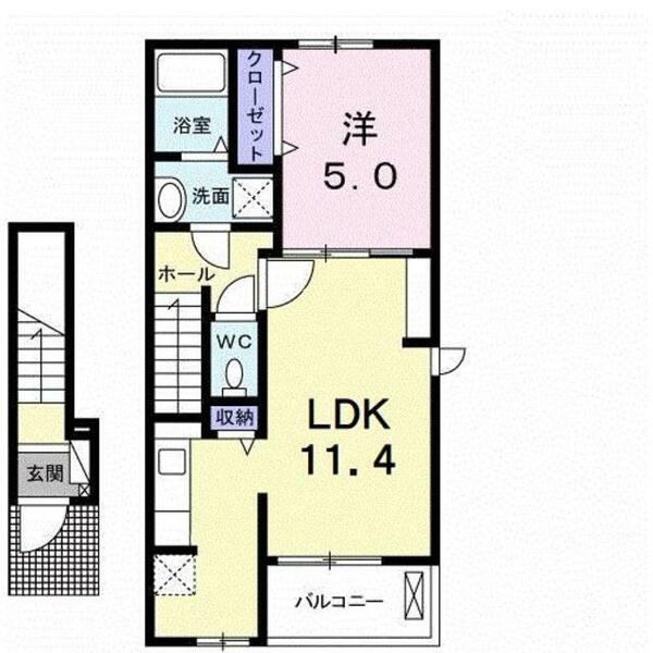 プロムナードＷＳⅡ 205｜愛媛県松山市南江戸５丁目(賃貸アパート1LDK・2階・42.47㎡)の写真 その2