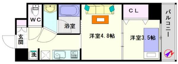 Ｎ°７７　ＮＡＮＢＡ｜大阪府大阪市浪速区稲荷１丁目(賃貸マンション2K・8階・28.23㎡)の写真 その2