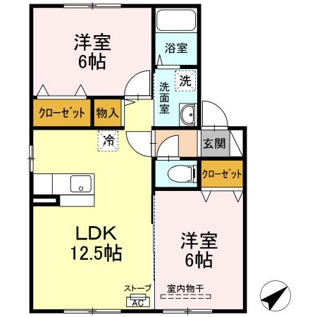 セジュールシン 102｜青森県弘前市大字泉野１丁目(賃貸アパート2LDK・1階・53.72㎡)の写真 その2