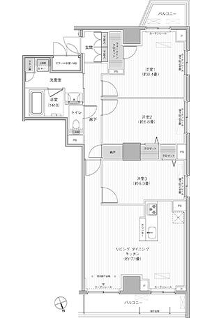 栖－すみか－浅草蔵前 1403｜東京都台東区駒形１丁目(賃貸マンション3LDK・14階・88.20㎡)の写真 その2