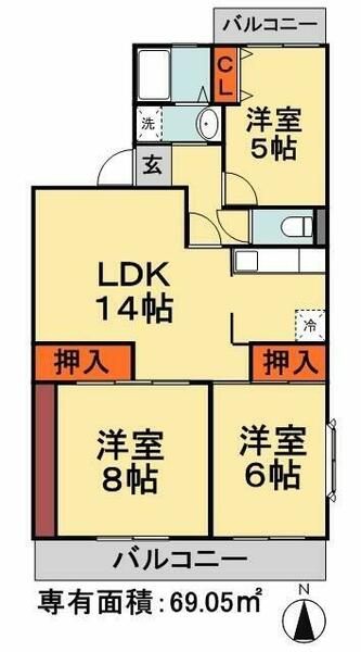 千葉県千葉市稲毛区山王町(賃貸マンション3LDK・4階・69.05㎡)の写真 その2