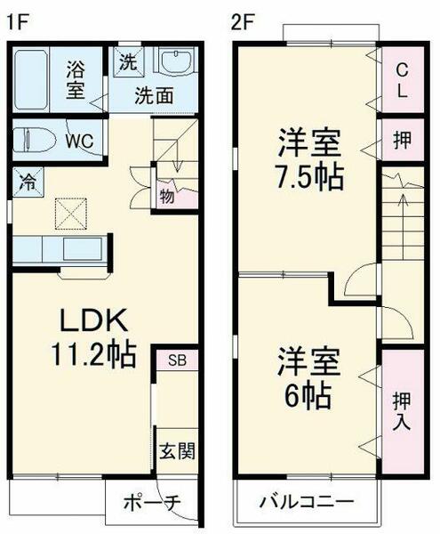 サニーヒル東前　Ｃ棟｜茨城県水戸市東前町(賃貸テラスハウス2LDK・--・60.80㎡)の写真 その2