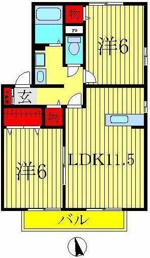 千葉県柏市東中新宿４丁目(賃貸アパート2LDK・2階・53.00㎡)の写真 その2