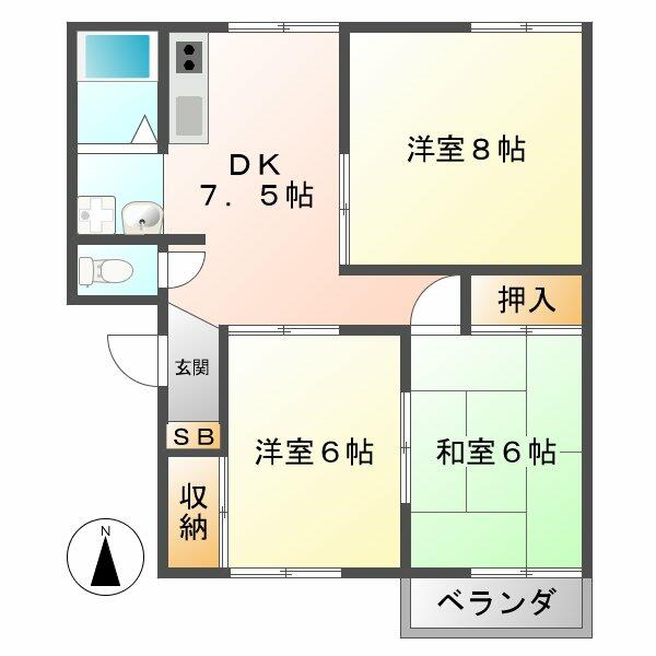 ファミールユット B202｜三重県津市白塚町(賃貸アパート3DK・2階・58.57㎡)の写真 その2