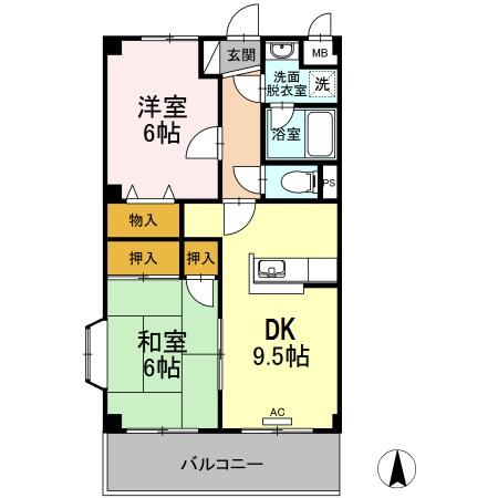 パインコート札場 203｜高知県高知市札場(賃貸アパート2DK・2階・48.50㎡)の写真 その2