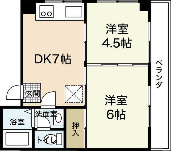 広島県広島市中区竹屋町(賃貸マンション2DK・2階・36.00㎡)の写真 その2