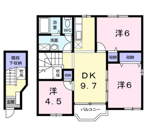 シャン・ド・フルール　Ⅳ 204｜千葉県旭市ニ(賃貸アパート3DK・2階・65.98㎡)の写真 その2